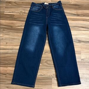 Red Bottoms Belted Wide Leg Jeans Women’s Sz. 14 Dark Wash Whiskered